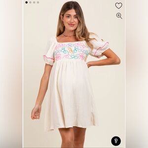 Cream Embroidered Cotton Gauze Maternity Mini Dress